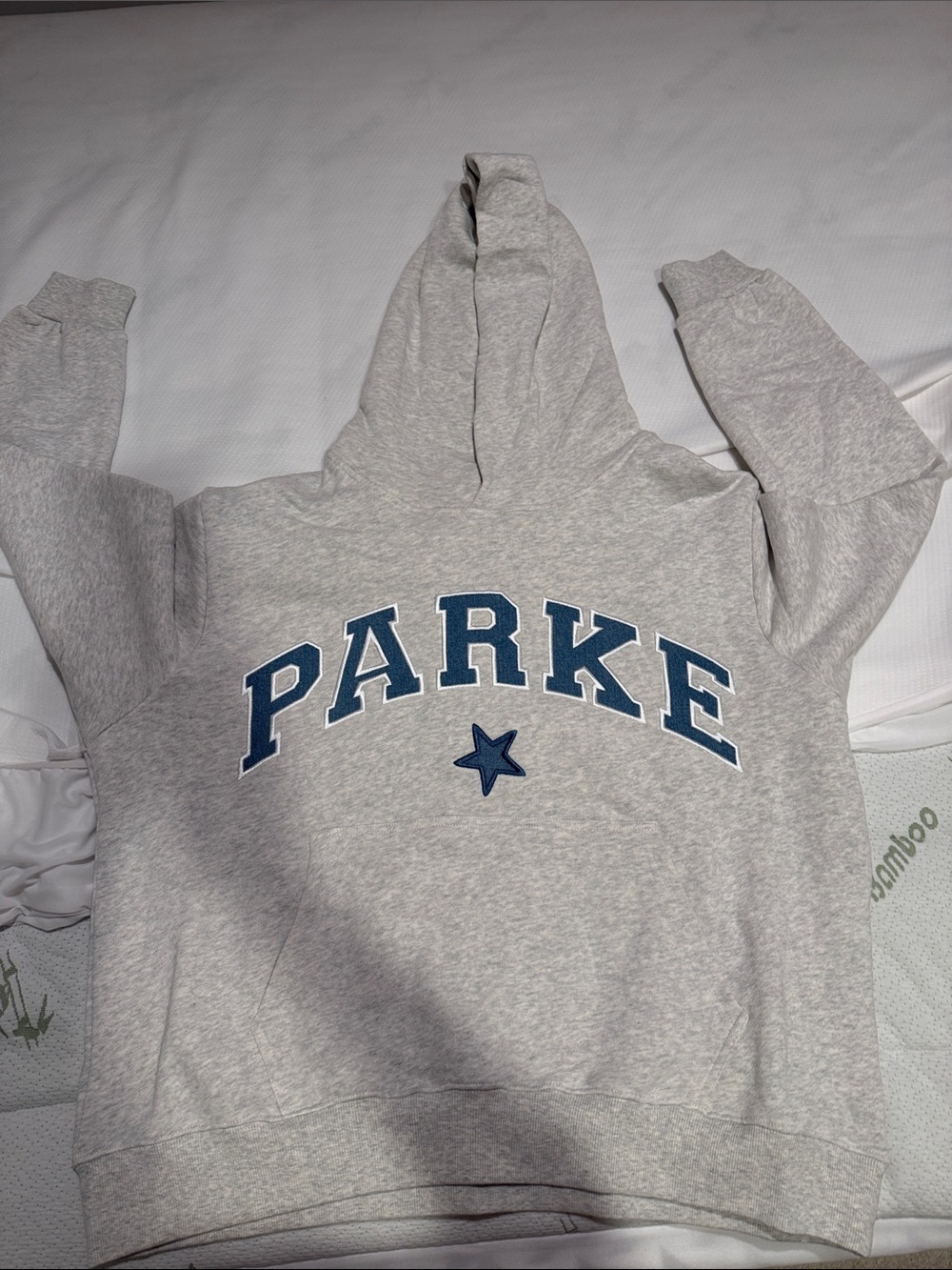 Parke Grey Hooded Sweatshirt with Light blue Lettering